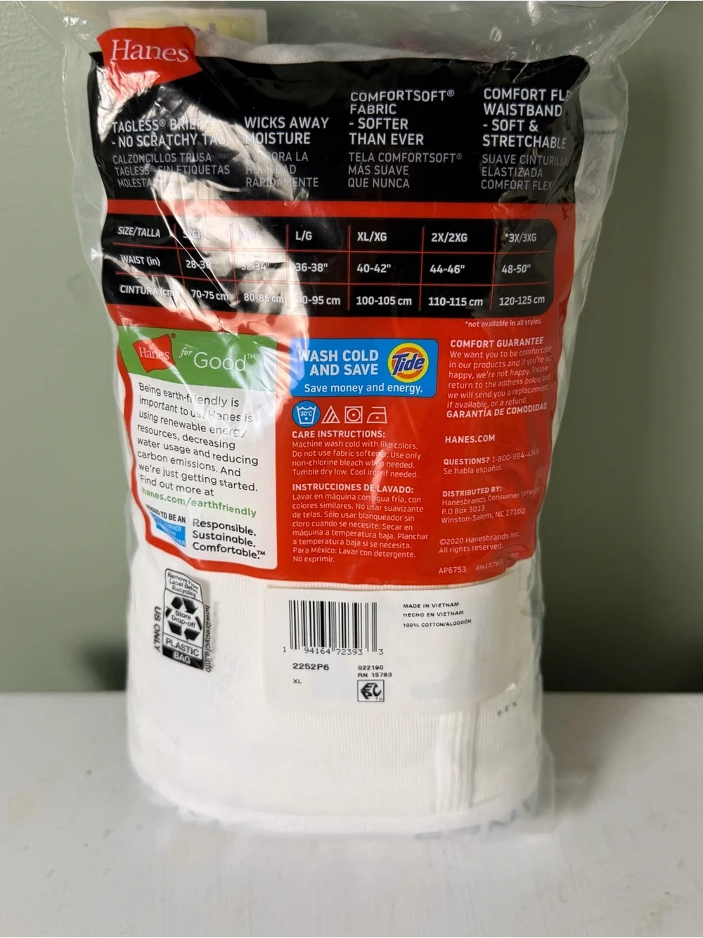 Hanes Men’s Tagless Briefs XL 40-42 White 100% Cotton 6 Pack Full Rise